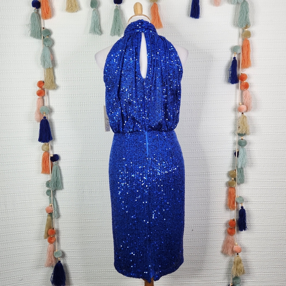 Eliza J Blue Sequin Halter Midi Dress - Picture 7 of 9